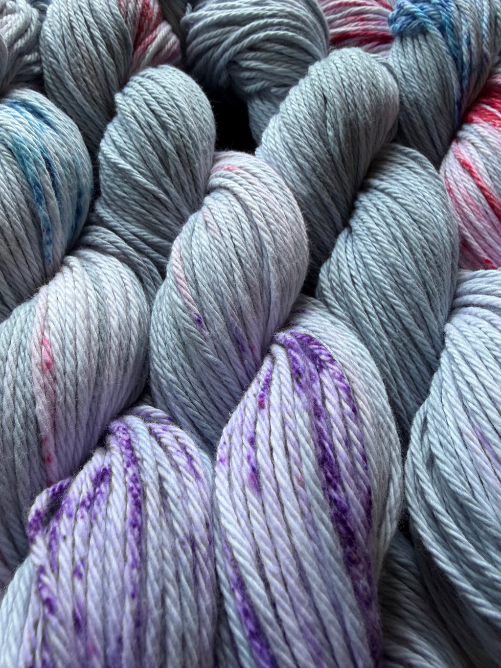 frosted florals | Hand Dyed Cotton Yarn | Misty Grey Rainbow Speckle | Indie Dyer | 100g/160yds
