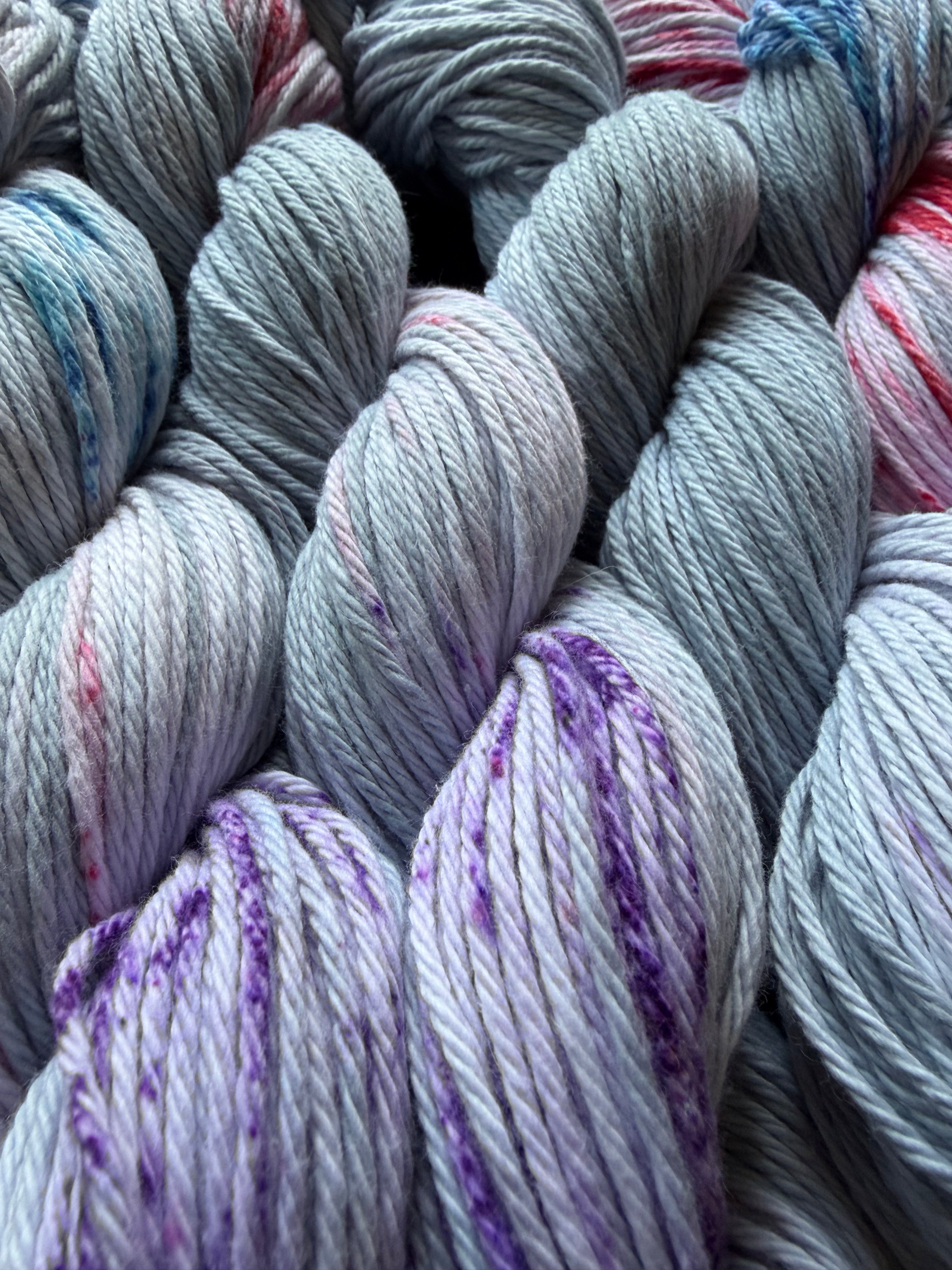 frosted florals | Hand Dyed Cotton Yarn | Misty Grey Rainbow Speckle | Indie Dyer | 100g/160yds